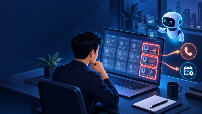 Minh hoạ AI hỗ trợ người bán hàng xếp hạng lead và lịch gọi lại