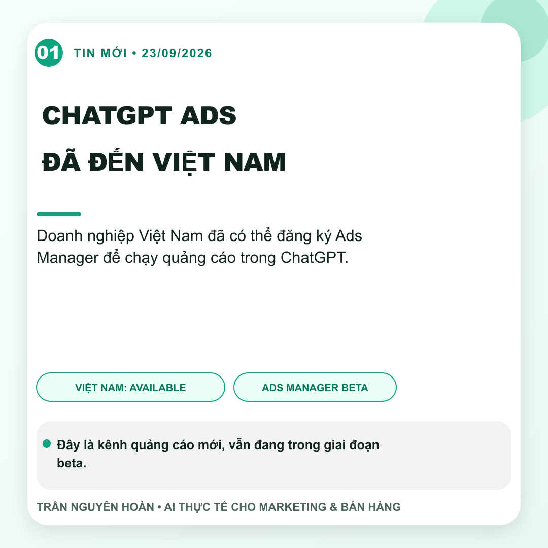 ChatGPT Ads đã mở tại Việt Nam cho doanh nghiệp đủ điều kiện