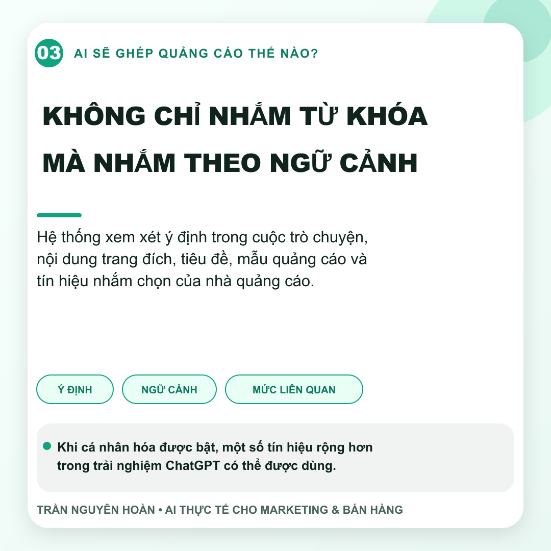 ChatGPT Ads ghép quảng cáo theo ý định ngữ cảnh và mức độ liên quan