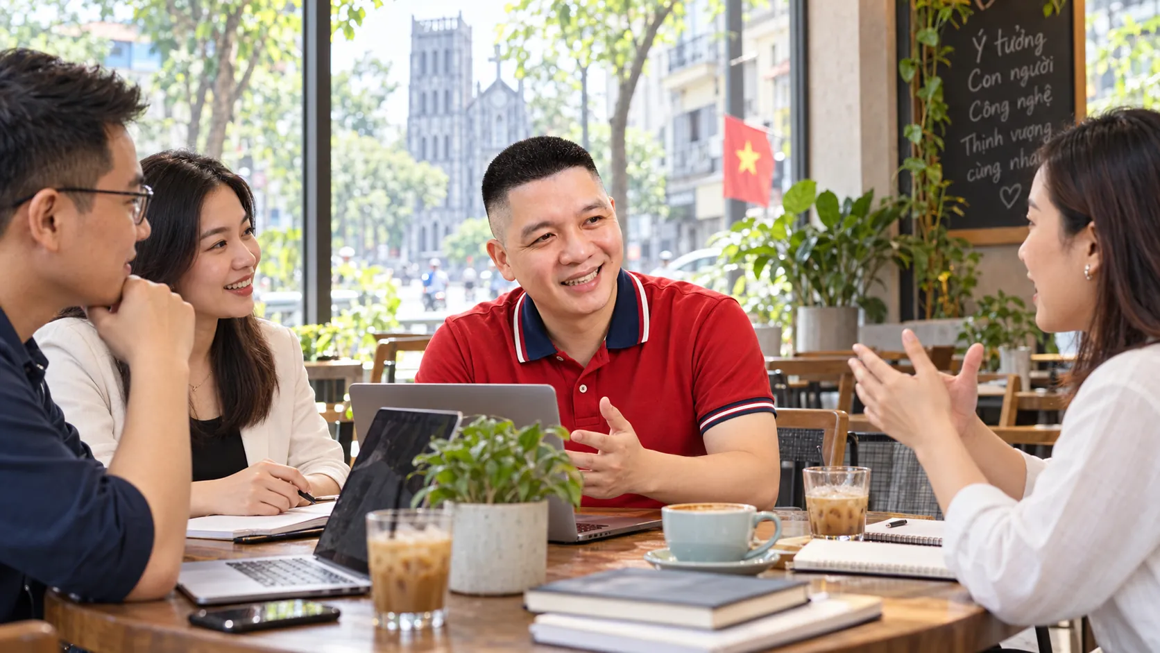 Ảnh minh họa AI: anh Hoàn trình bày nền tảng tư duy kinh doanh.