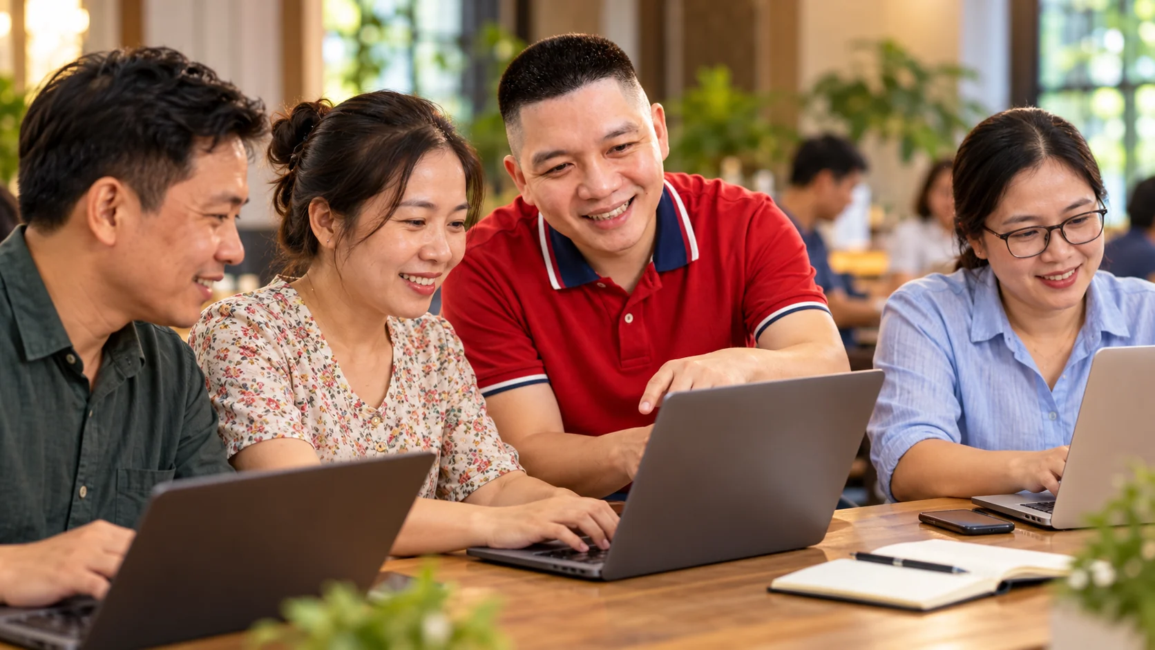 Minh họa AI: Trần Nguyên Hoàn cùng người kinh doanh thực hành trong lớp cộng đồng