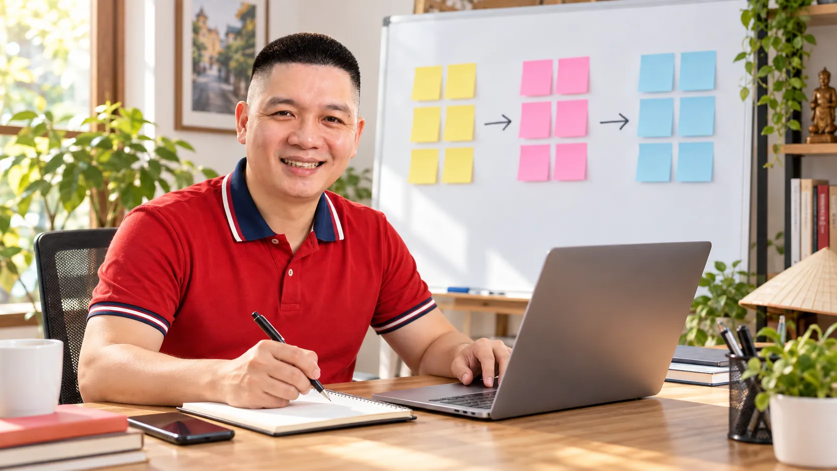 Ảnh minh họa AI: anh Hoàn hướng dẫn ứng dụng AI vào kinh doanh.