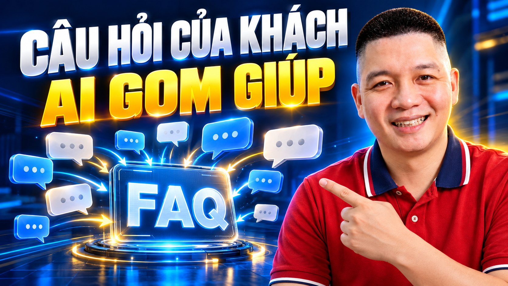 Trần Nguyên Hoàn mặc áo polo đỏ, ảnh minh hoạ bài: Cách dùng AI tổng hợp câu hỏi thường gặp của khách để tư vấn nhanh hơn