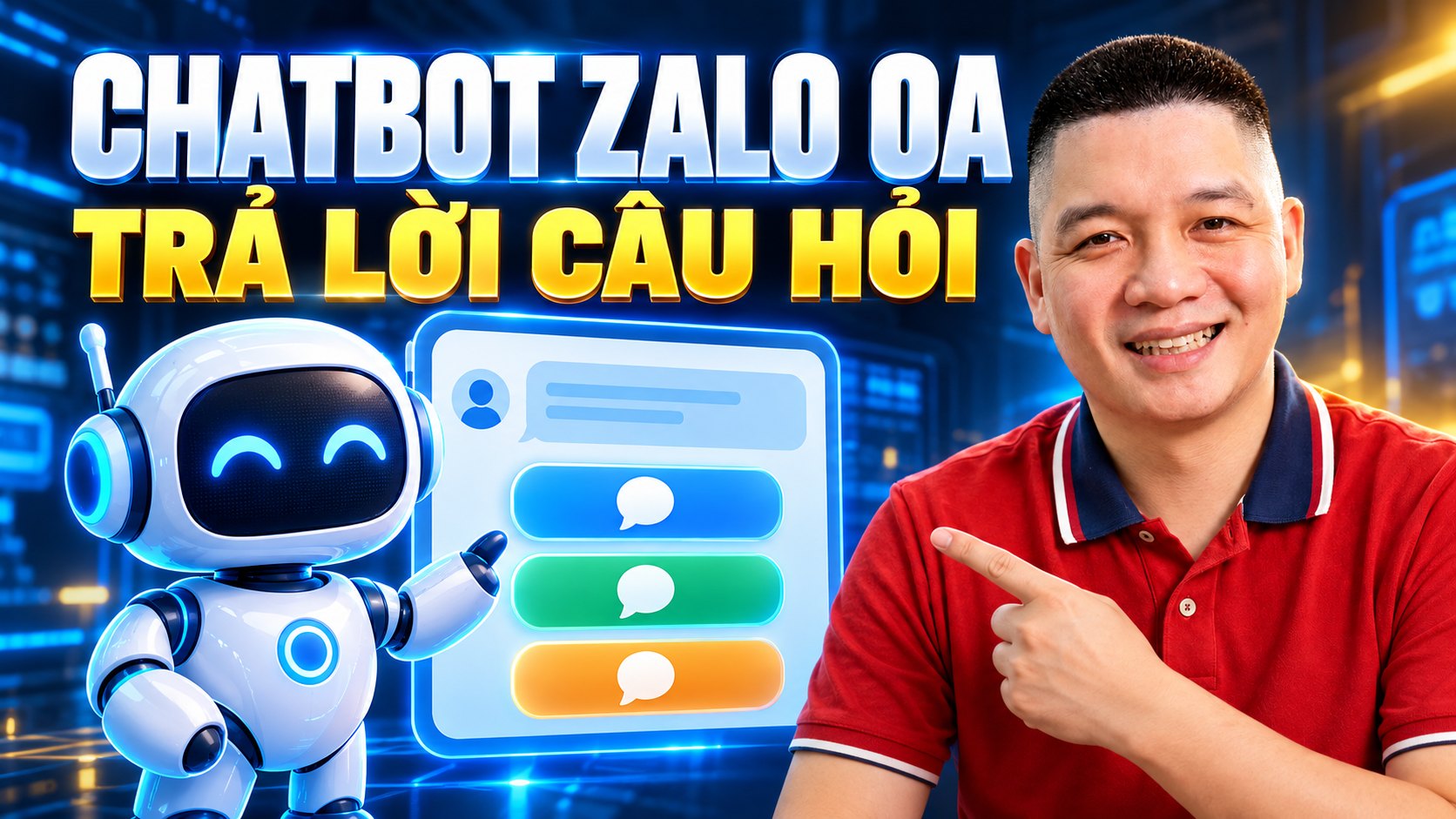 Trần Nguyên Hoàn mặc áo polo đỏ, ảnh minh hoạ bài: Cách xây kịch bản chatbot Zalo OA trả lời câu hỏi thường gặp cho shop nhỏ