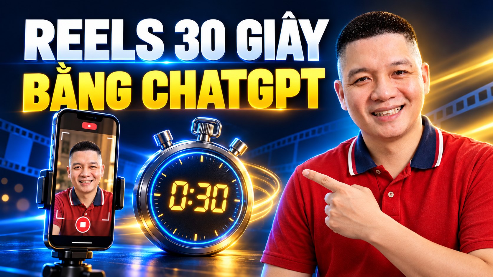 Trần Nguyên Hoàn mặc áo polo đỏ, ảnh minh hoạ bài: Cách viết kịch bản video Facebook Reels 30 giây bằng ChatGPT, có bấm giờ và chia cảnh