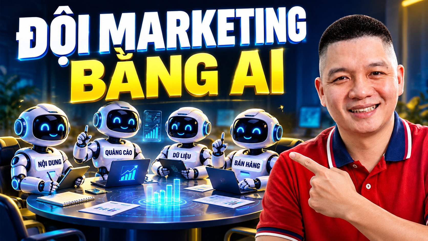 Trần Nguyên Hoàn mặc áo polo đỏ, ảnh minh hoạ bài: Tôi thử dùng AI làm việc như một đội Marketing thu nhỏ