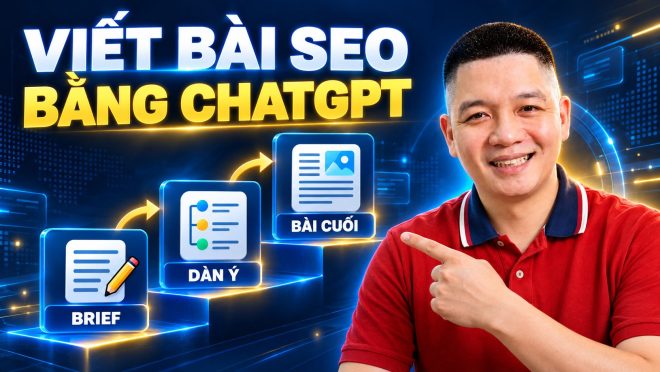 Trần Nguyên Hoàn chỉ vào ba bước brief, dàn ý và bài cuối khi viết bài SEO bằng ChatGPT